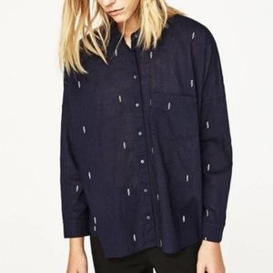 Zara Tops Zara Navy Blue Linen Button Down Blouse Xs Oversize Fit Zara Tops Zara Navy Blue Linen Button Down Blouse Xs Oversize Fit